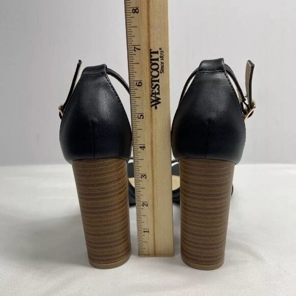 Lulus Taylor Stacked Heels NWOB Black Leather Open Toe Sandals 6 - Picture 7 of 7